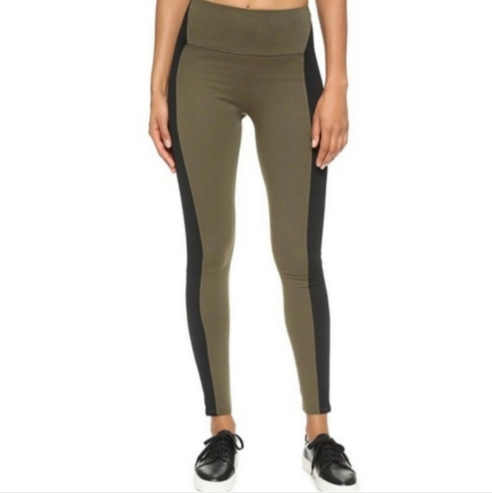 SPANX Olive Shale Textured Black Panel Leggings